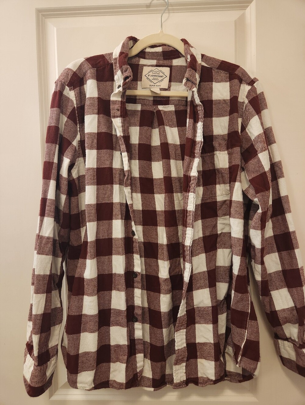 St. John's Bay Burgundy and White Plaid Button-Down Shirt